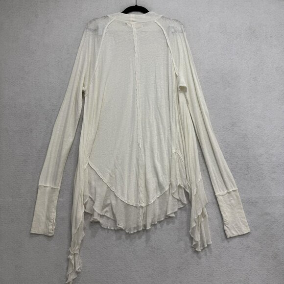 We The Free Shirt Womens Medium White Asymmetrical Linen Blend Boho Long Sleeve - Picture 7 of 12